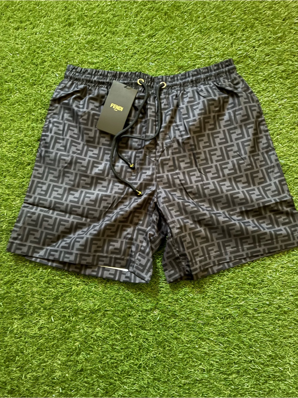 Fendi Gray and Black FF Monogram Swim Trunks